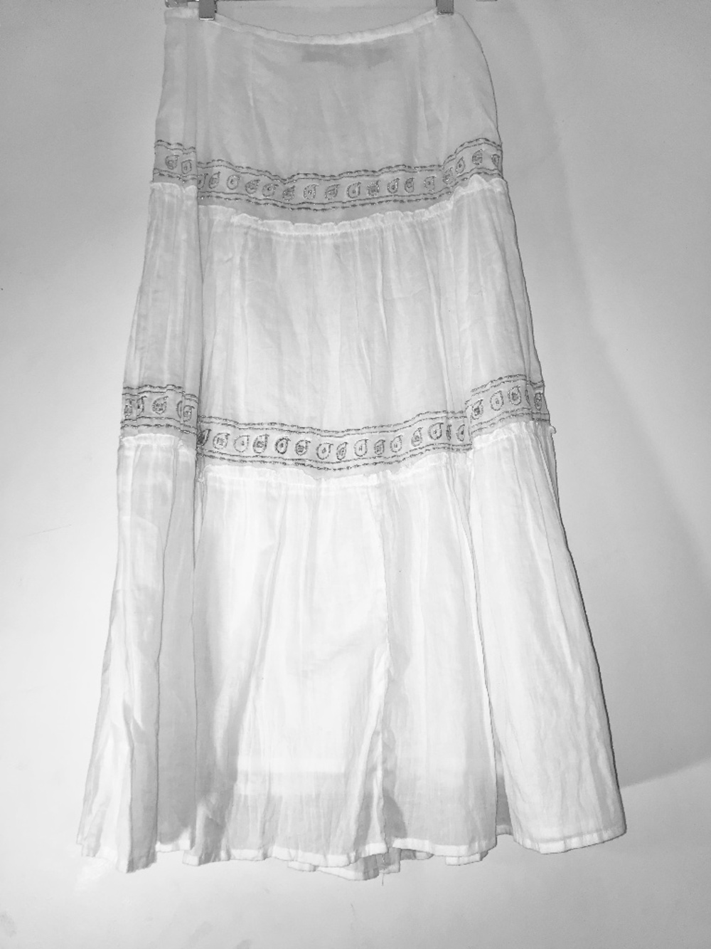 NWT Vintage East of LA White 100% Cotton Boho Geometric Maxi Skirt 5/6 Deadstock